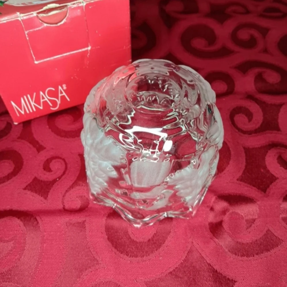 Mikasa Vintage Clear Glass Candle Holder | EUC | Frosted Christmas Trees